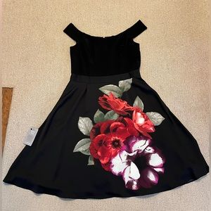 Black floral Le Chateau Formal Dress large Brand New